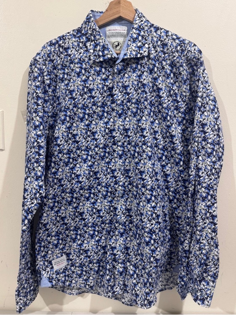 A FISH  NAMED FRED Slim-Fit Blue Floral Button-Down Shirt
